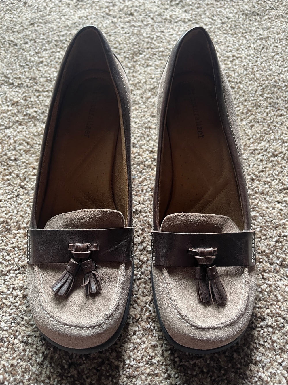 Naturalizer Taupe Suede Tassel Loafers with Dark Brown Trim